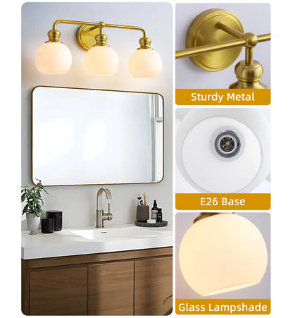 Irvine Gold Modern Frosted Glass 3-Light Vanity Light