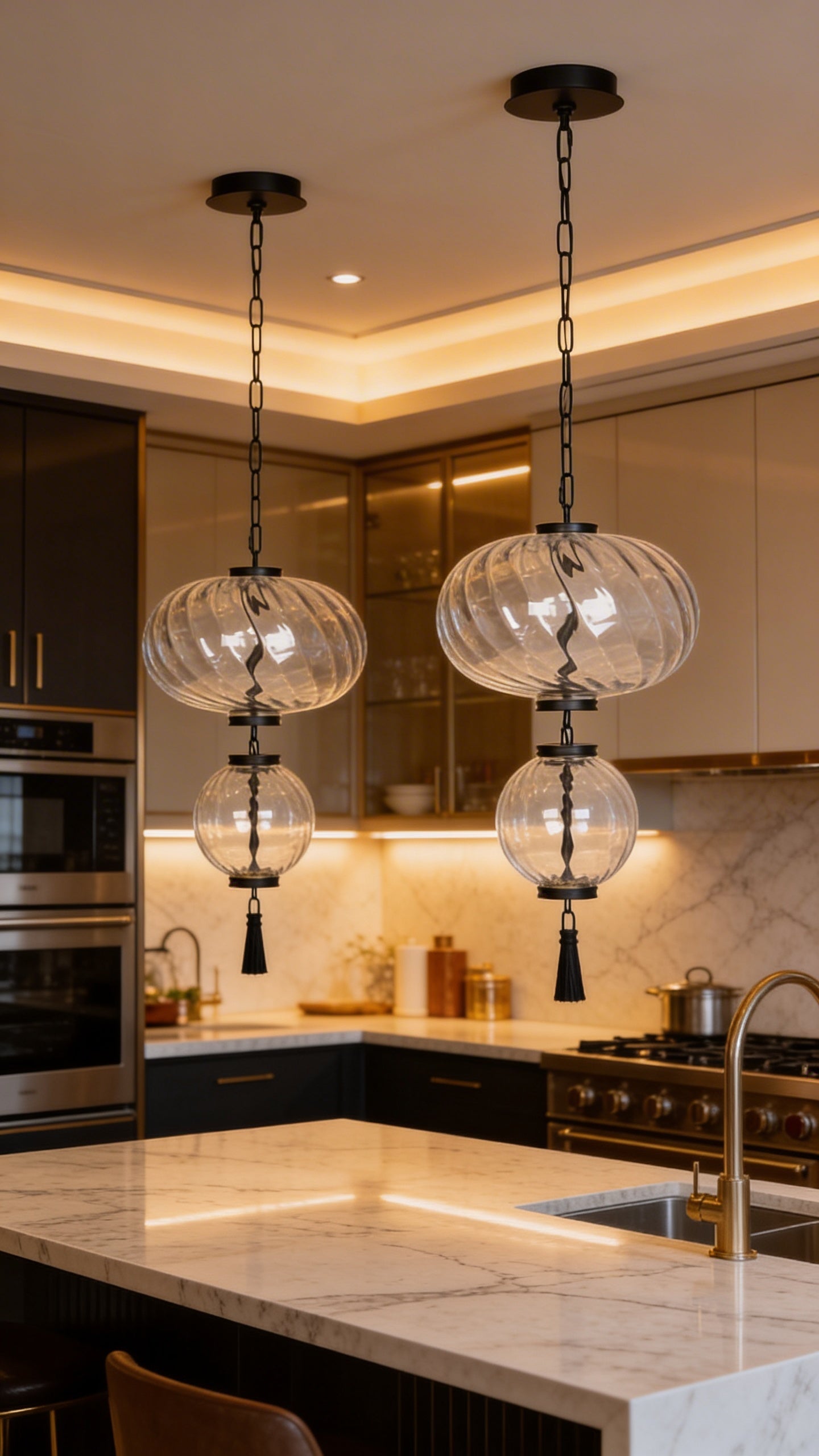 Modern Black 2-Tier LED Pendant Light – Contemporary Linear Chandelier, Dimmable