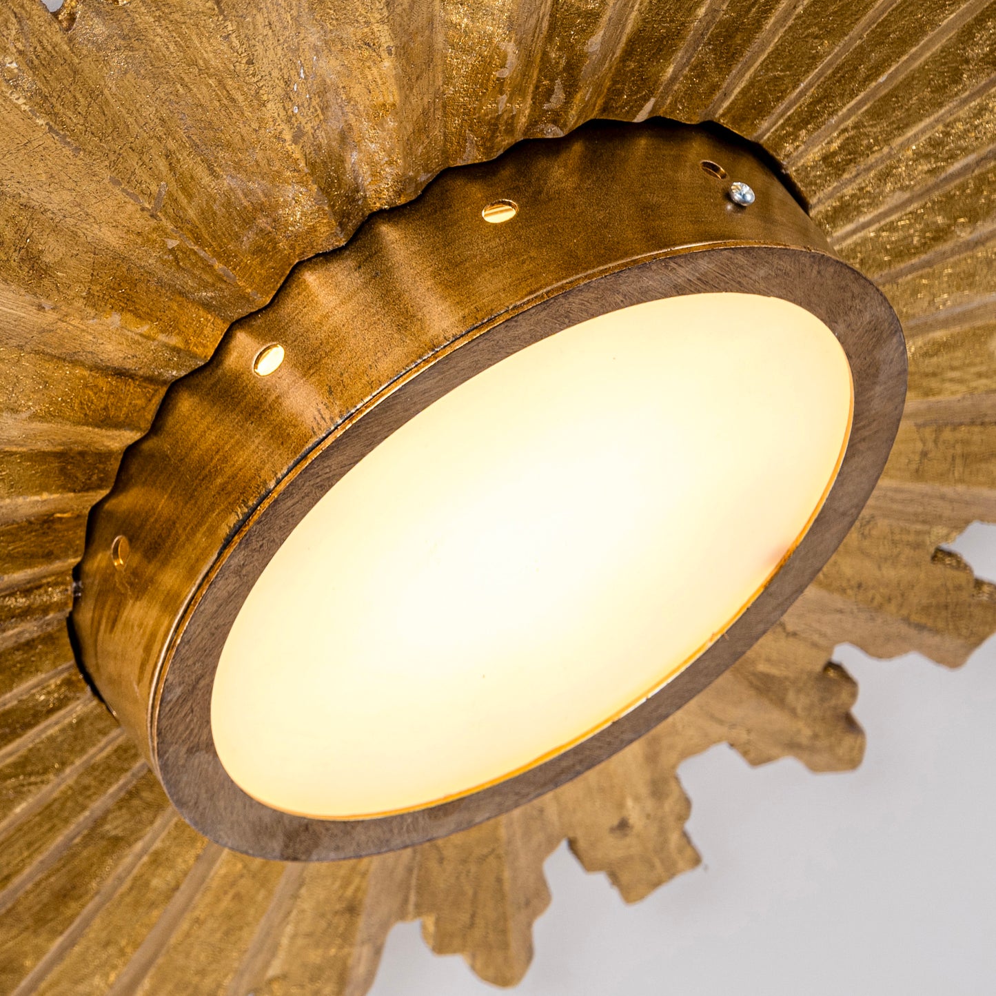 22" Gold Sunburst Flush Mount Ceiling Light – LED, Modern Farmhouse, Low Profile
