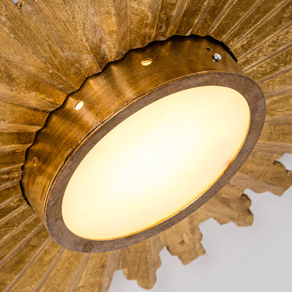 22" Gold Sunburst Flush Mount Ceiling Light – LED, Modern Farmhouse, Low Profile