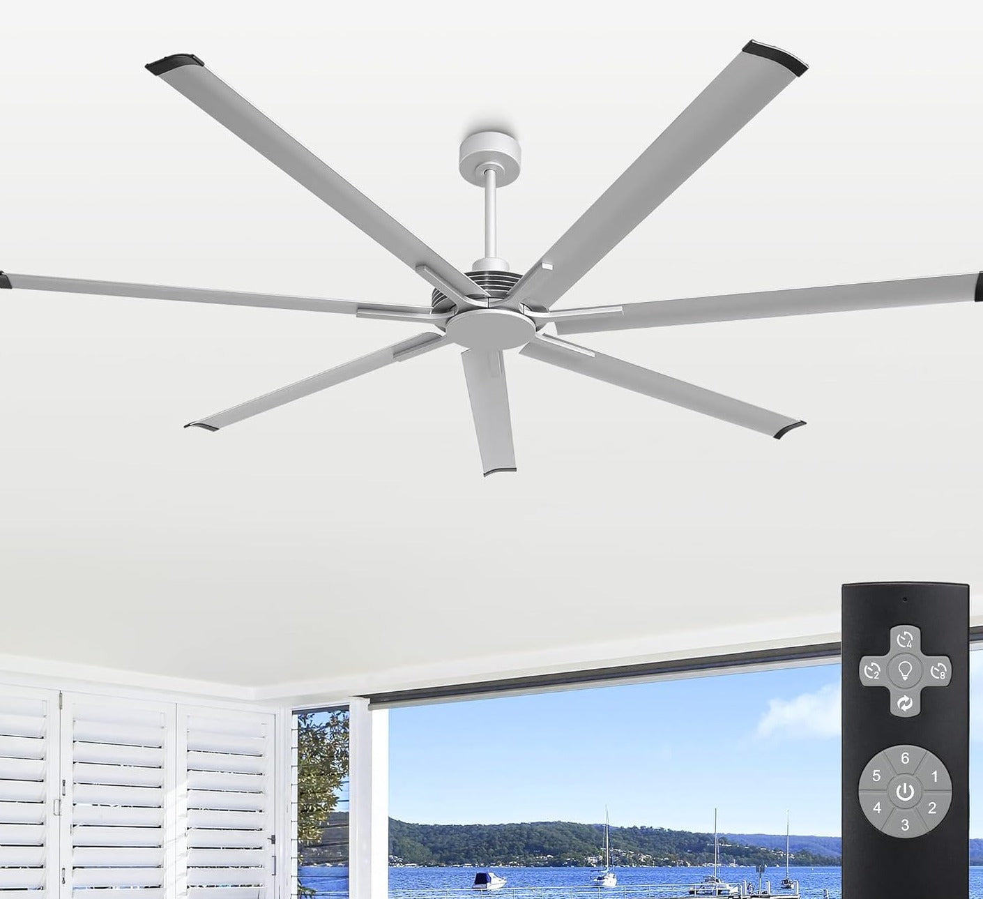 Ceiling Fan Modern 84" Industrial 7-Blade Silver Metal