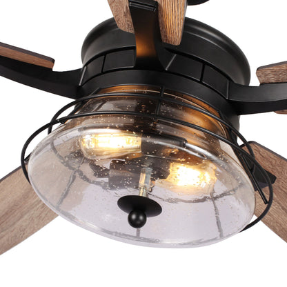 52" 5-Blade 2-Light Industrial Reversible Ceiling Fan with Light