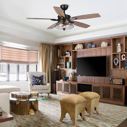 52" 5-Blade 2-Light Industrial Reversible Ceiling Fan with Light