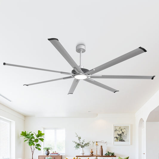 Ceiling Fan Industrial 100" Modern Silver 7-Blade LED Light