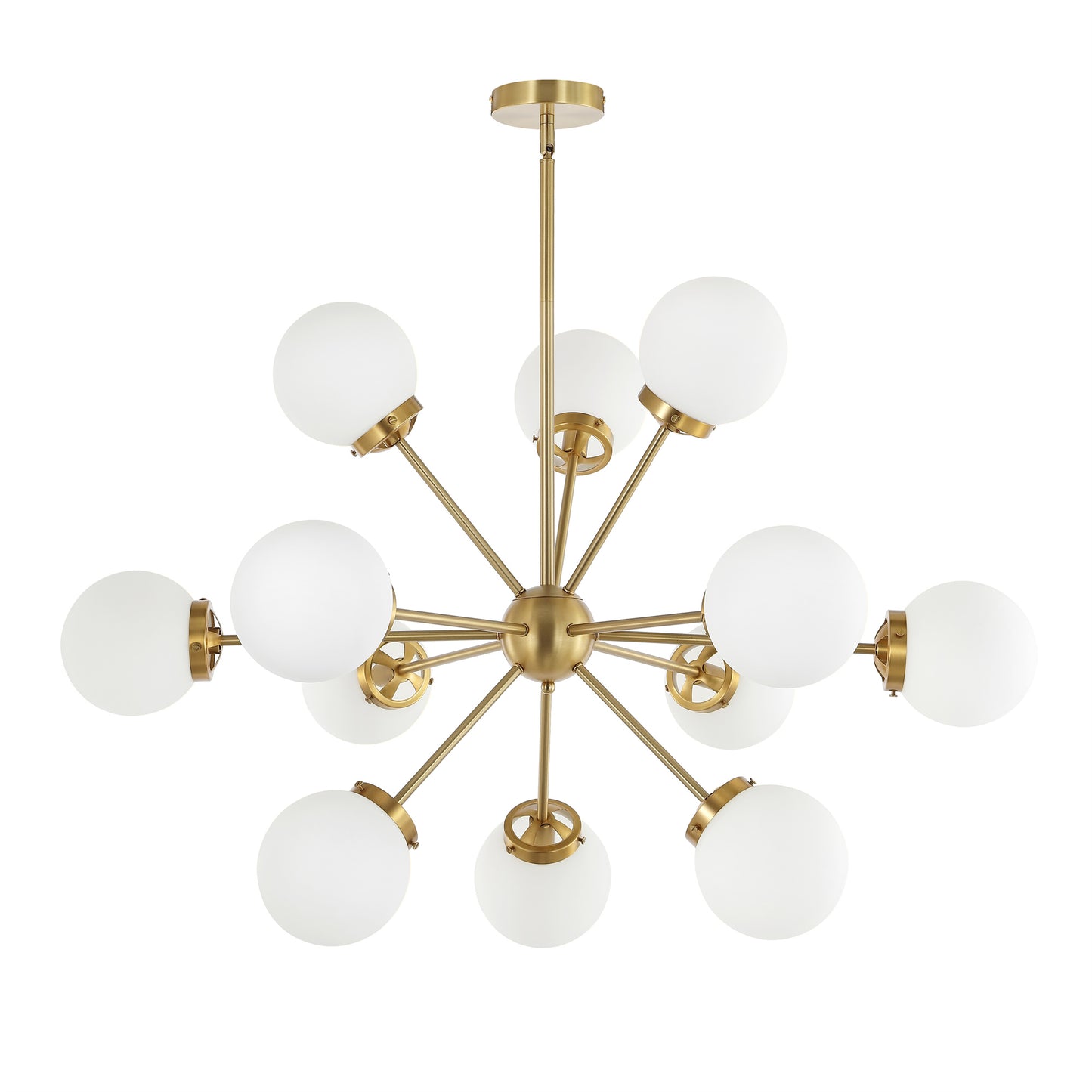 Modern Chandelier Sputnik Brass 12-Light Opal Glass 39"