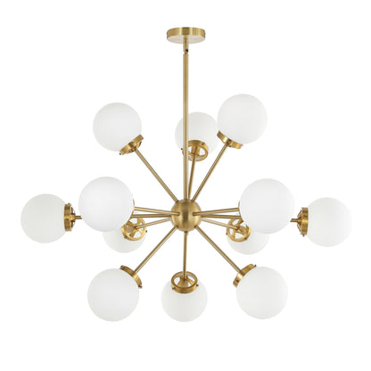 Modern Chandelier Sputnik Brass 12-Light Opal Glass 39"