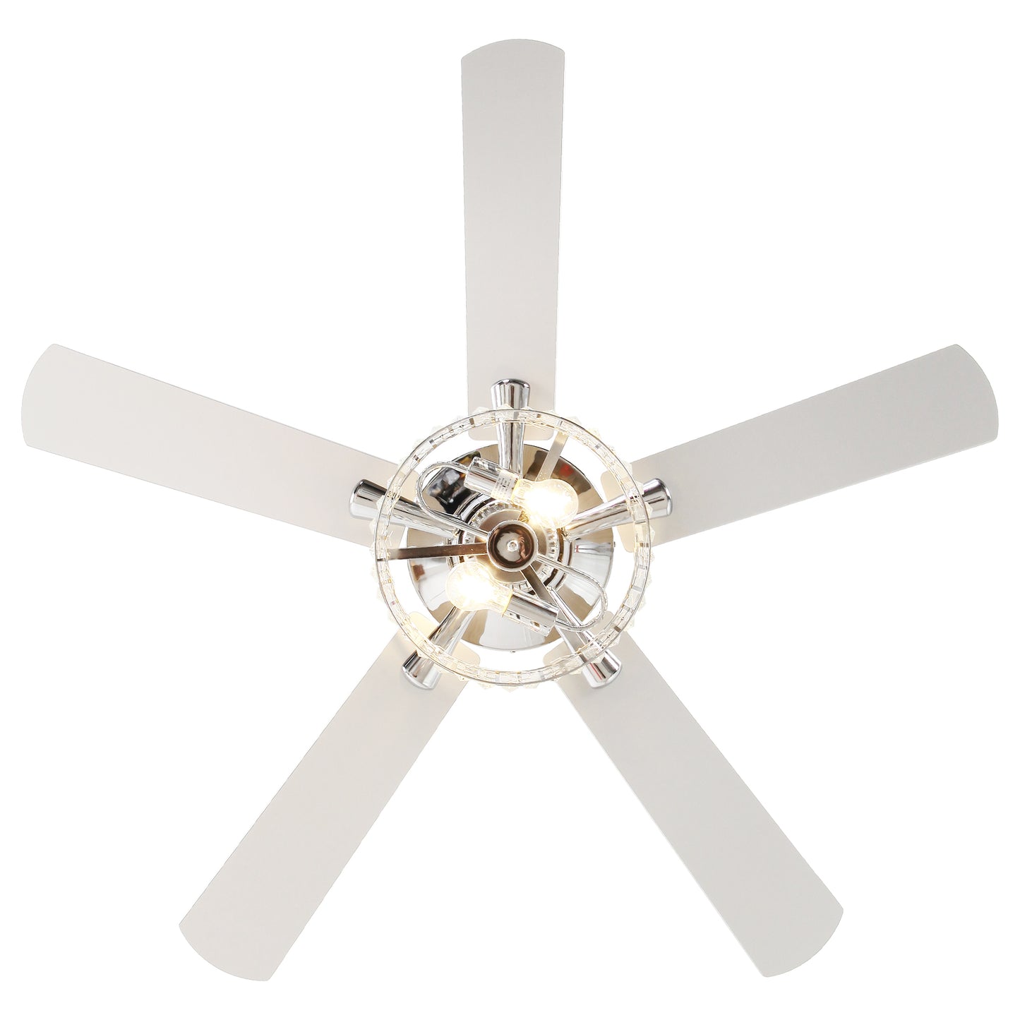 52" Crystal Ceiling Fan with Light & Remote – Chrome 5-Blade, DC Motor, Large Room