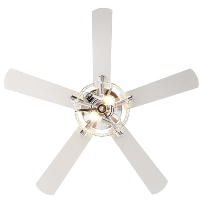 52" Crystal Ceiling Fan with Light & Remote – Chrome 5-Blade, DC Motor, Large Room