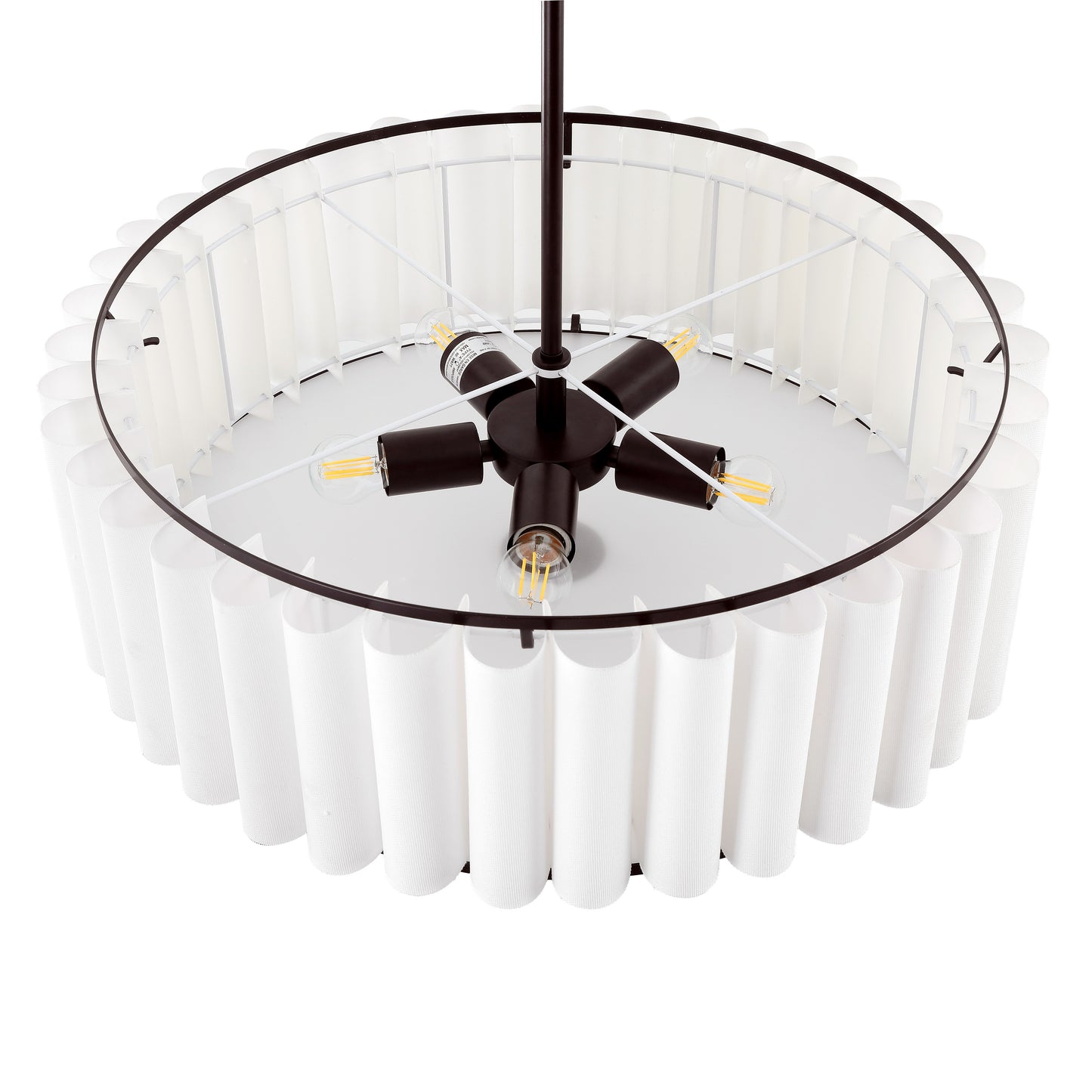 Modern Chandelier Bronze 24" 5-Light White Linen Shade