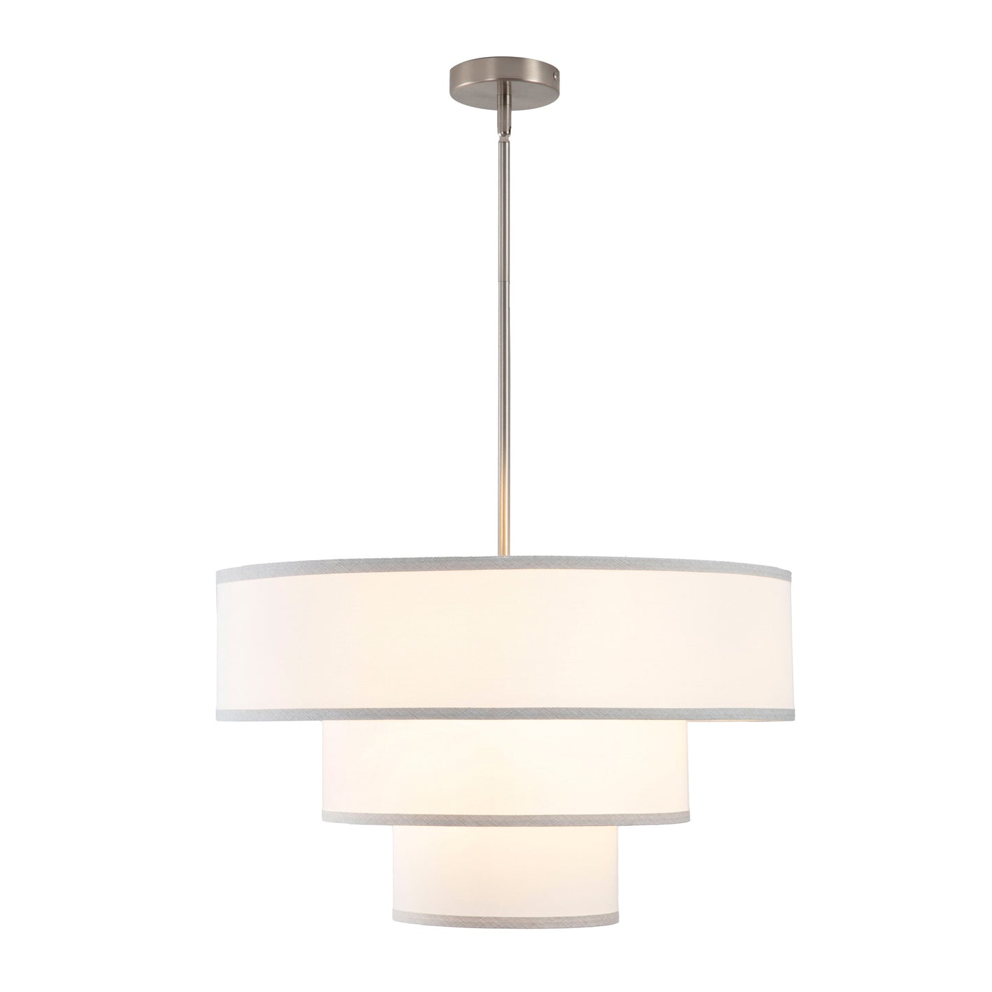 Modern Chandelier 24" 5-Light Nickel Tiered Drum Linen Shade