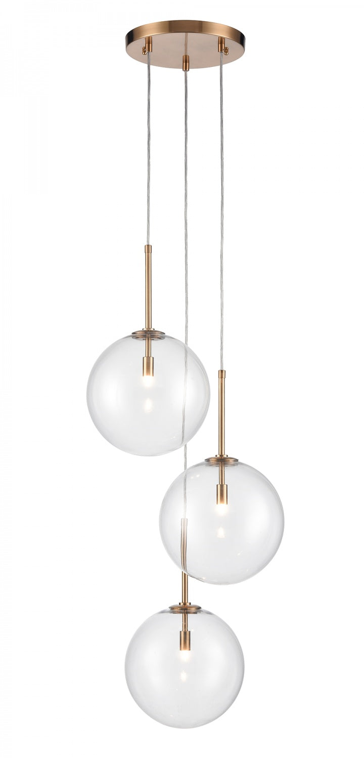 Delilah 3-Light Aged Brass Clear Globe Pendant Light