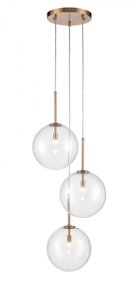 Delilah 3-Light Aged Brass Clear Globe Pendant Light