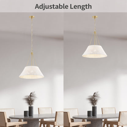 Farmhouse Chandelier 22" 3-Light Brass White Rattan Shade