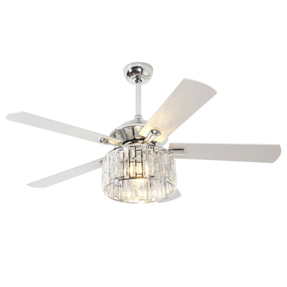 52" Crystal Ceiling Fan with Light & Remote – Chrome 5-Blade, DC Motor, Large Room