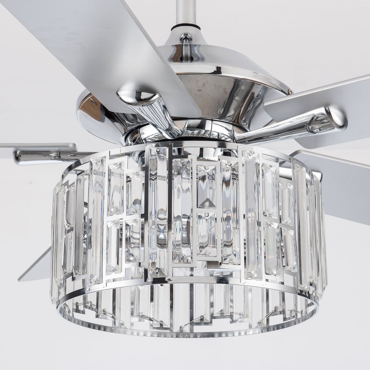 52" Crystal Ceiling Fan with Light & Remote – Chrome 5-Blade, DC Motor, Large Room