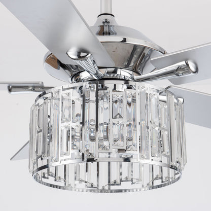 52" Crystal Ceiling Fan with Light & Remote – Chrome 5-Blade, DC Motor, Large Room