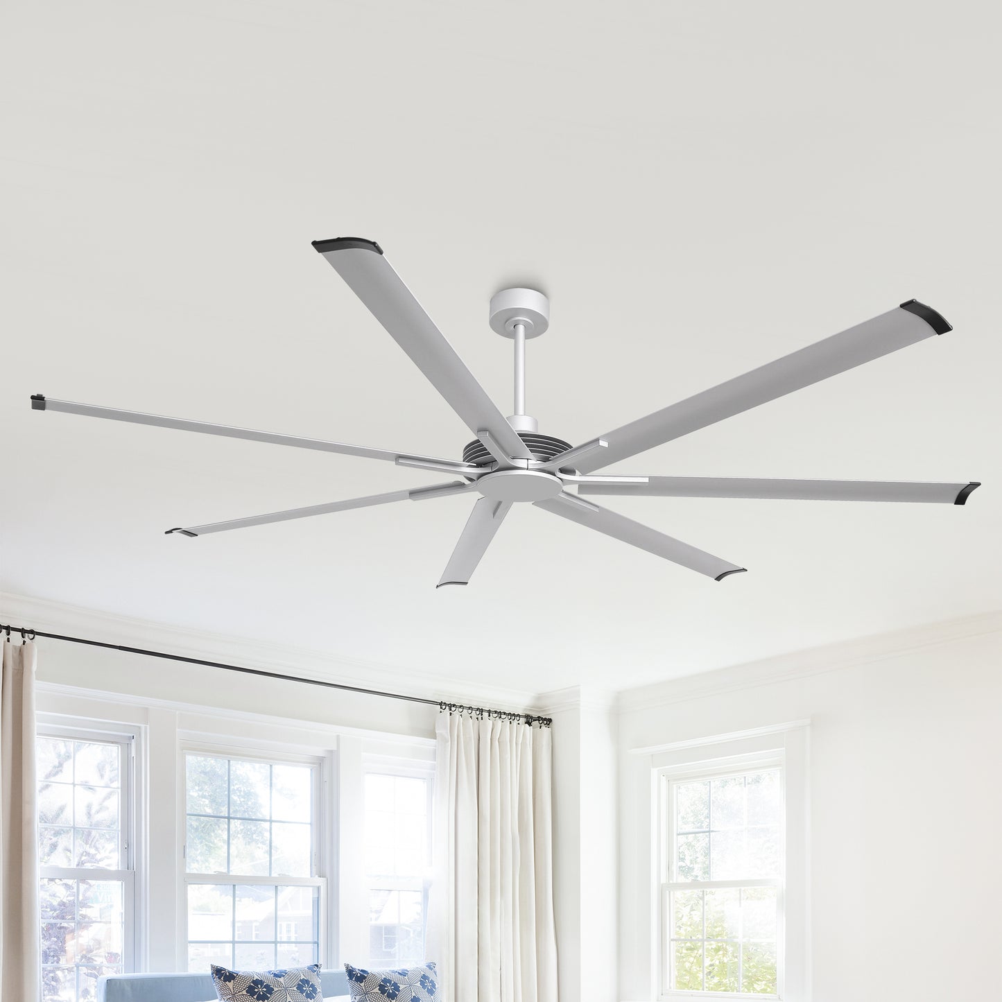 Ceiling Fan Modern 100" Industrial 7-Blade Silver Metal