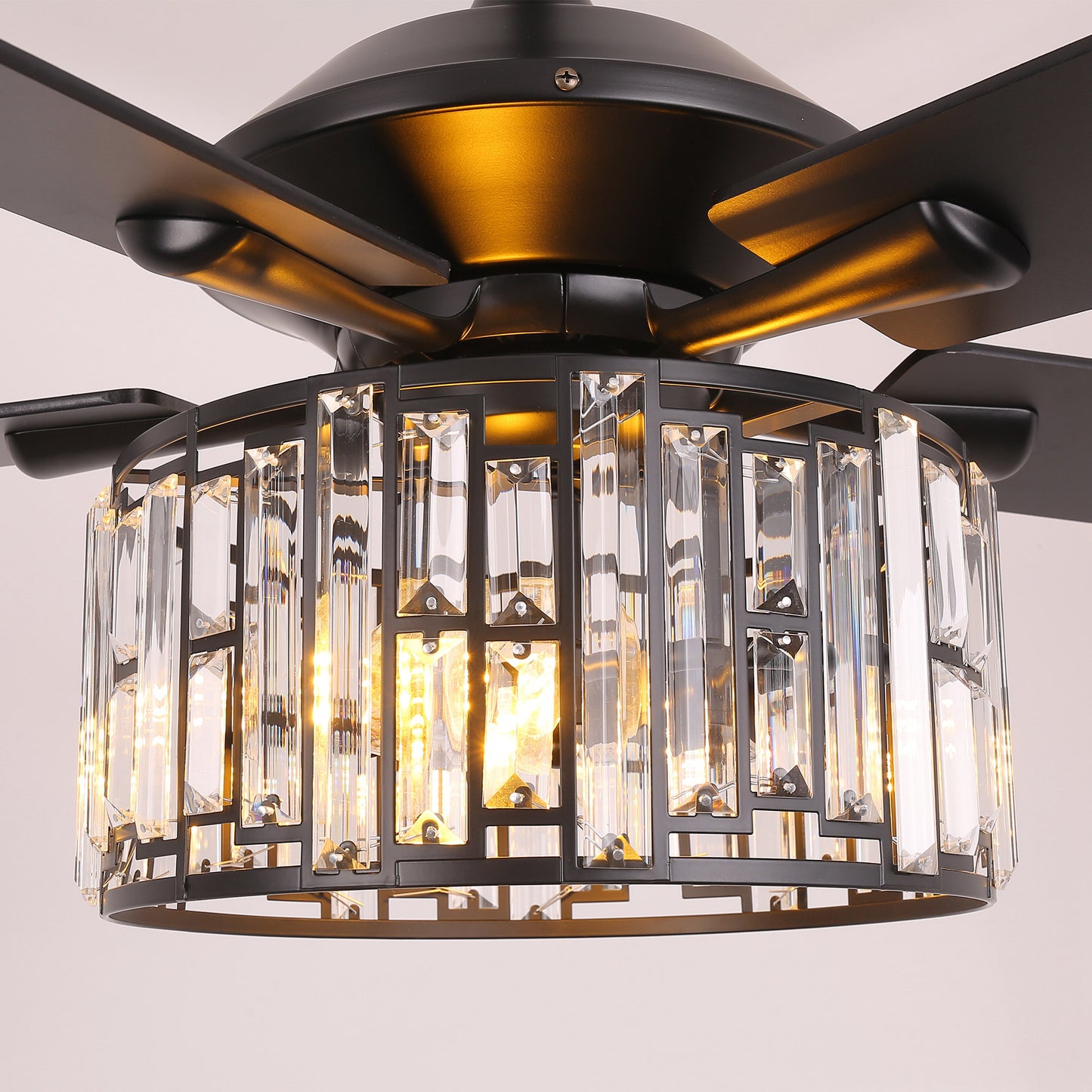52" Crystal Ceiling Fan with Light & Remote – Black 5-Blade, DC Motor, Large Room