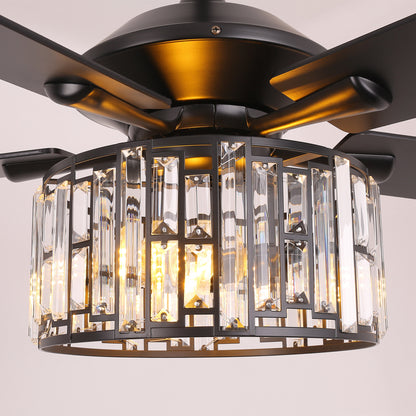 52" Crystal Ceiling Fan with Light & Remote – Black 5-Blade, DC Motor, Large Room