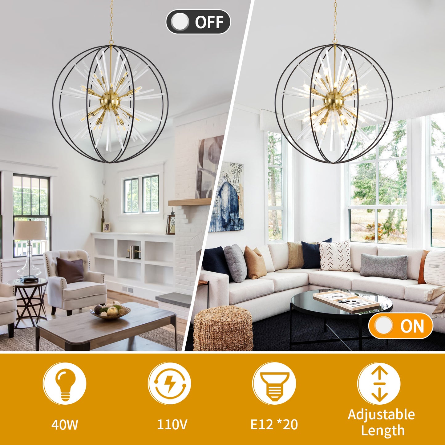 Brio 35" 10-light Modern Black and Gold Orb Chandelier