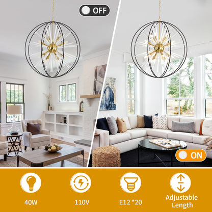 Brio 35" 10-light Modern Black and Gold Orb Chandelier