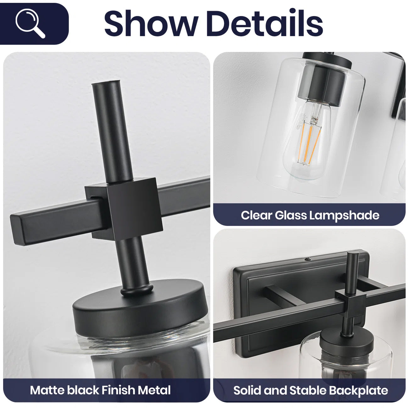 Jasper Black Clear Glass 5-Light Bathroom Vanity Light