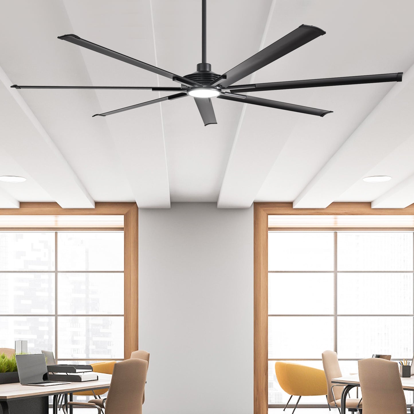 Ceiling Fan Industrial 84" Modern Black 7-Blade LED Light