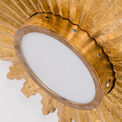 22" Gold Sunburst Flush Mount Ceiling Light – LED, Modern Farmhouse, Low Profile