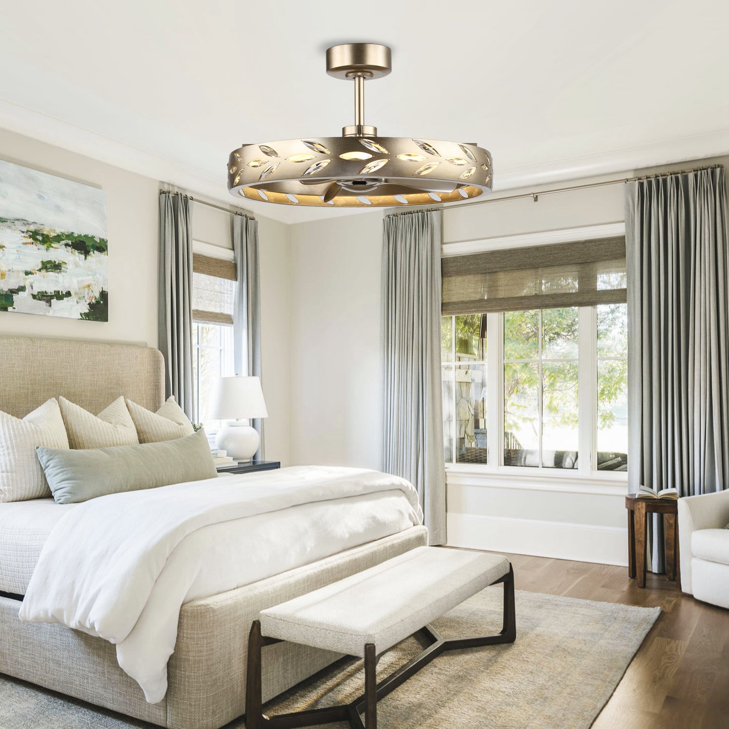 29" Perimost Modern Gold Crystal LED Ceiling Fan
