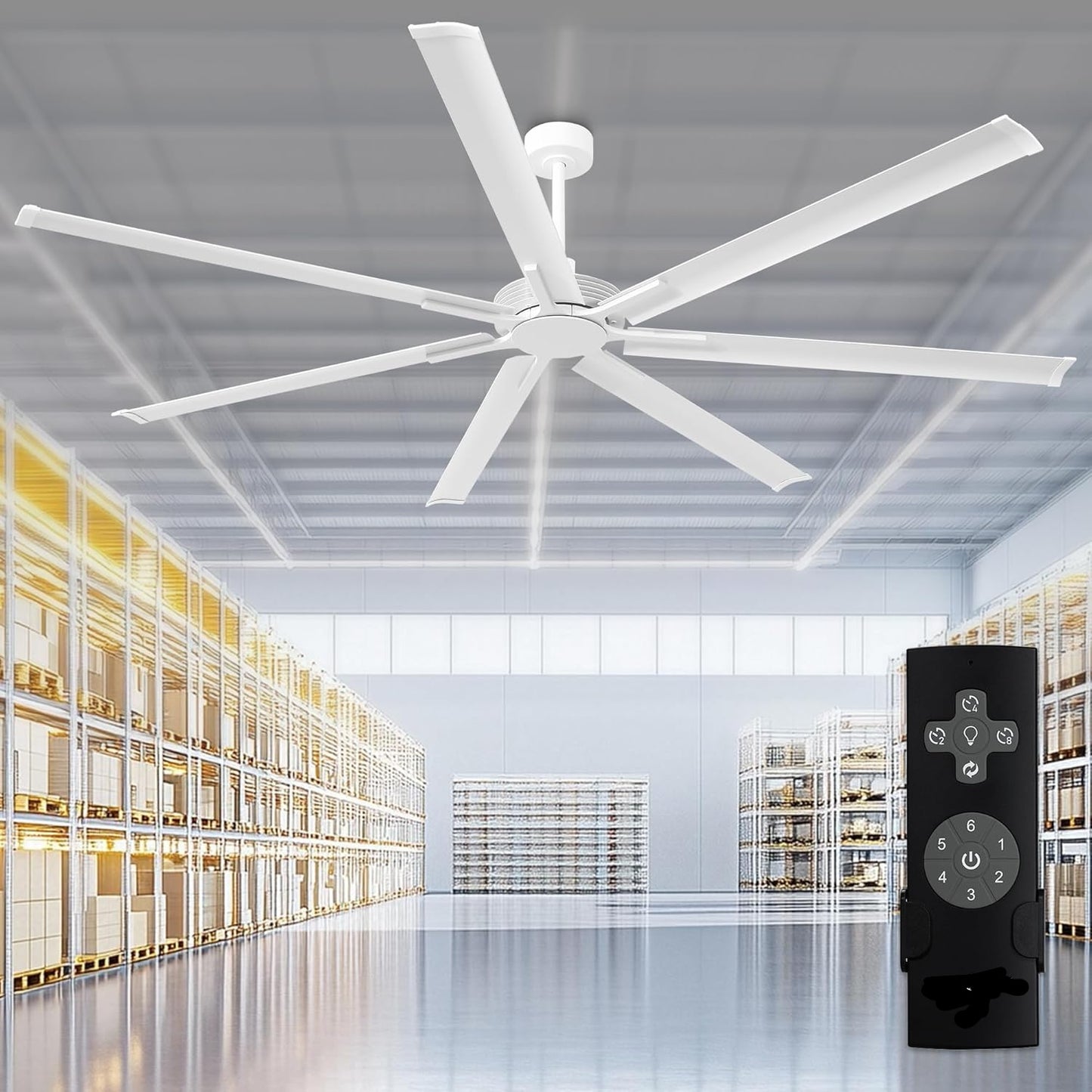 Ceiling Fan Modern 84" Industrial 7-Blade White Metal