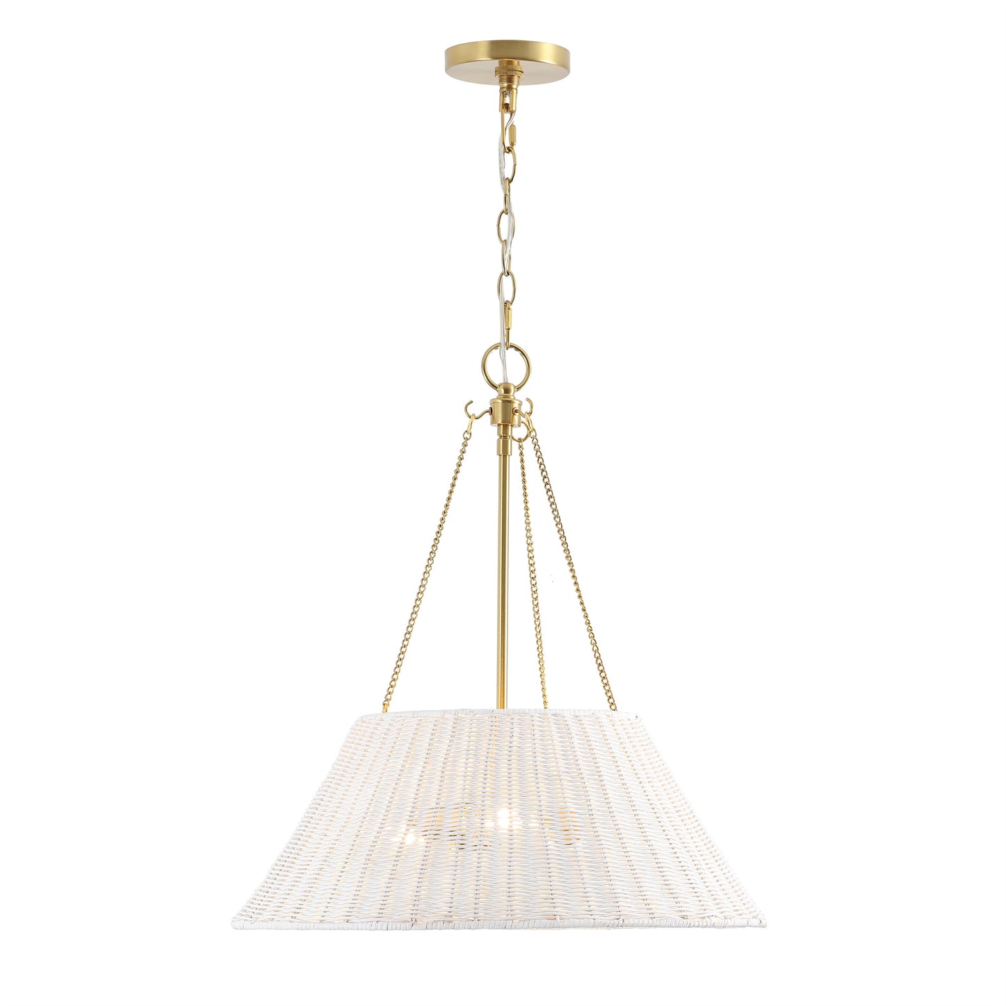 Farmhouse Chandelier 22" 3-Light Brass White Rattan Shade