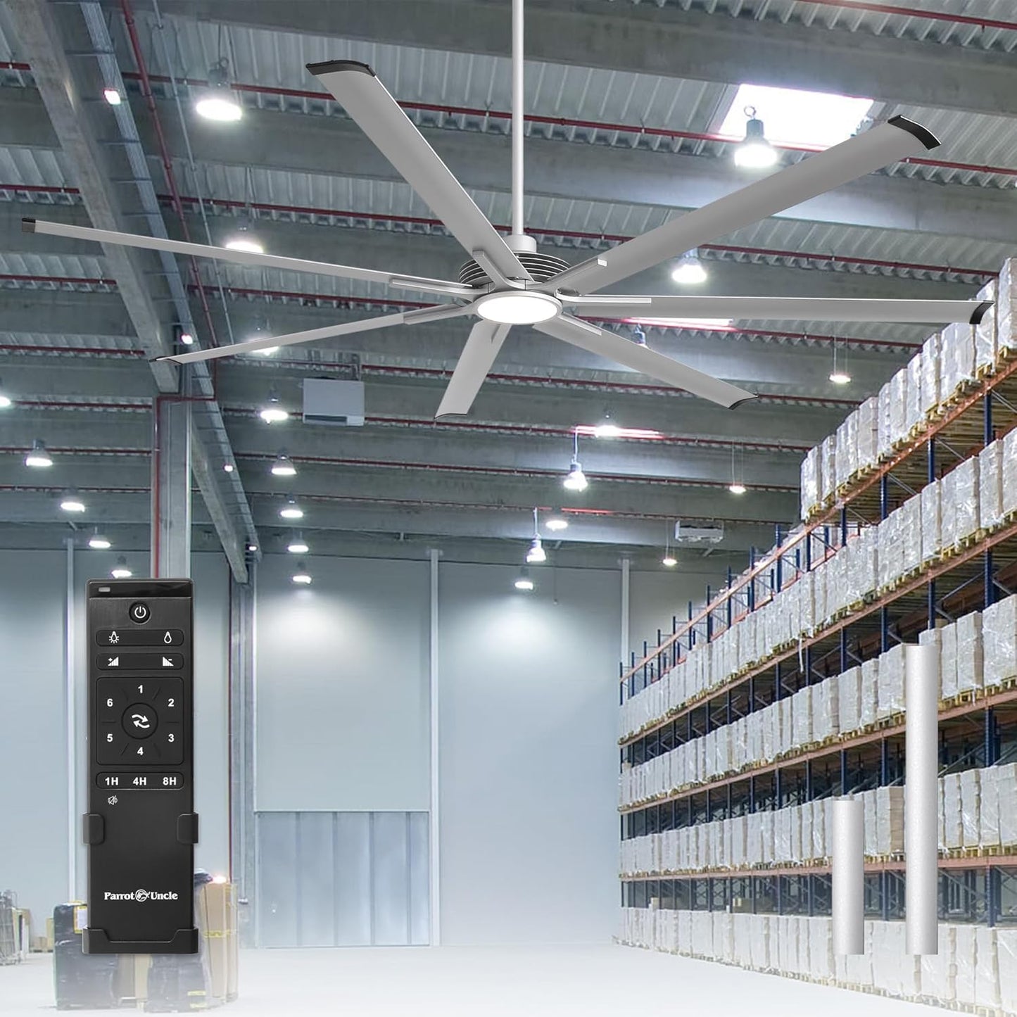 Ceiling Fan Industrial 100" Modern Silver 7-Blade LED Light