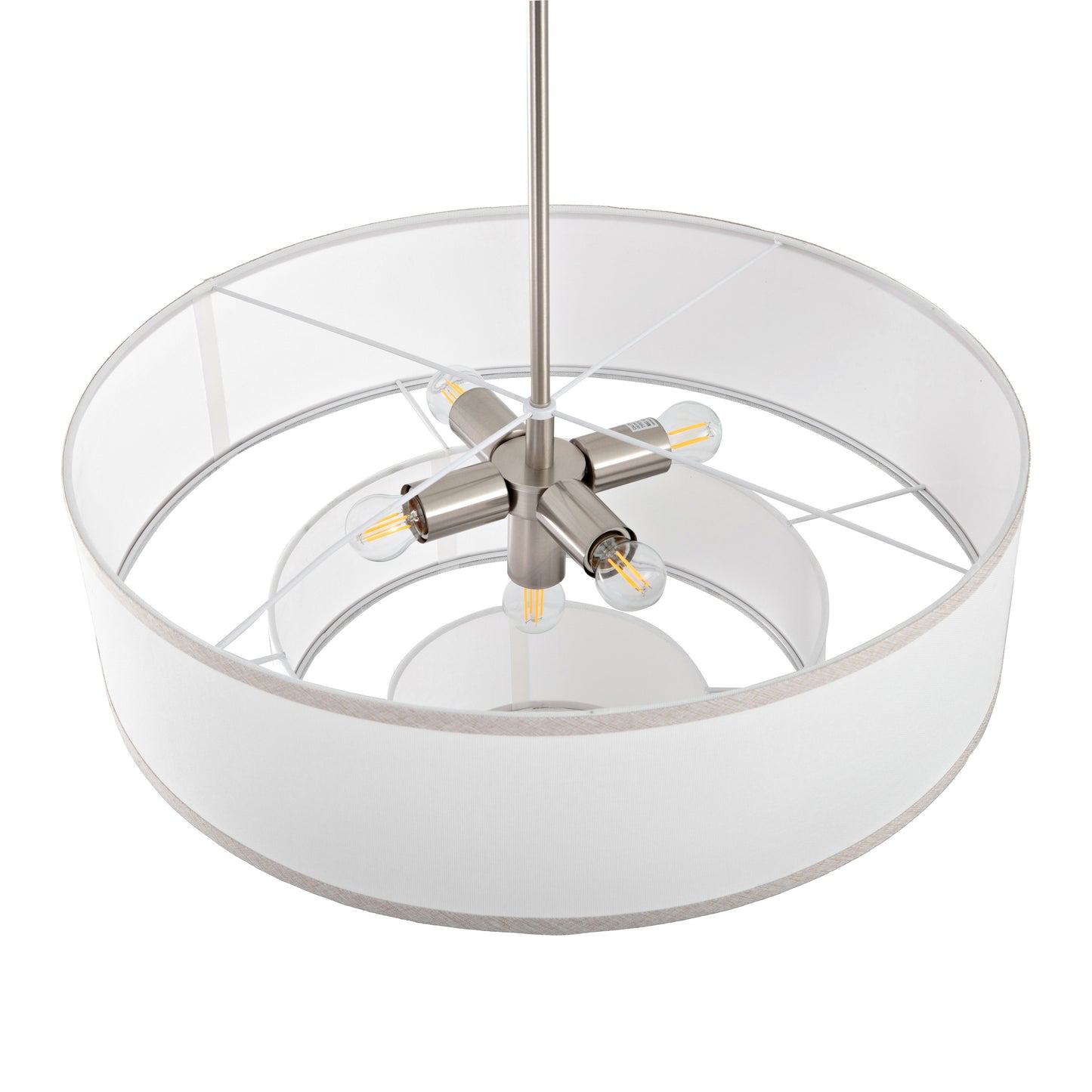 Modern Chandelier 24" 5-Light Nickel Tiered Drum Linen Shade