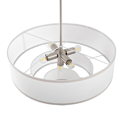 Modern Chandelier 24" 5-Light Nickel Tiered Drum Linen Shade