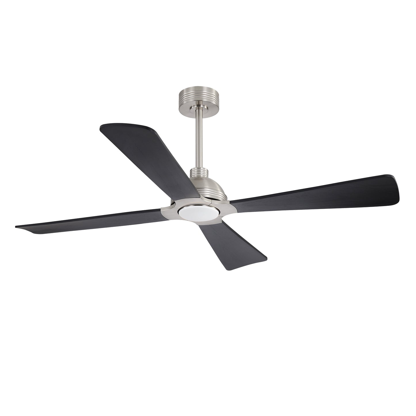 56" Brushed Nickel & Black Ceiling Fan with Light & Remote – Modern 4-Blade, Quiet DC Motor