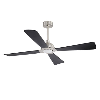 56" Brushed Nickel & Black Ceiling Fan with Light & Remote – Modern 4-Blade, Quiet DC Motor