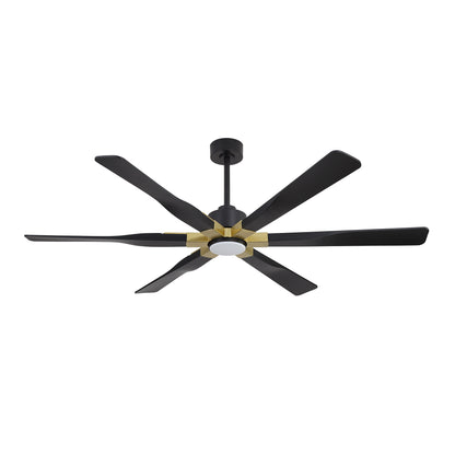 68" Black Ceiling Fan with Gold Accents and LED Light – 6-Blade Modern Remote Fan