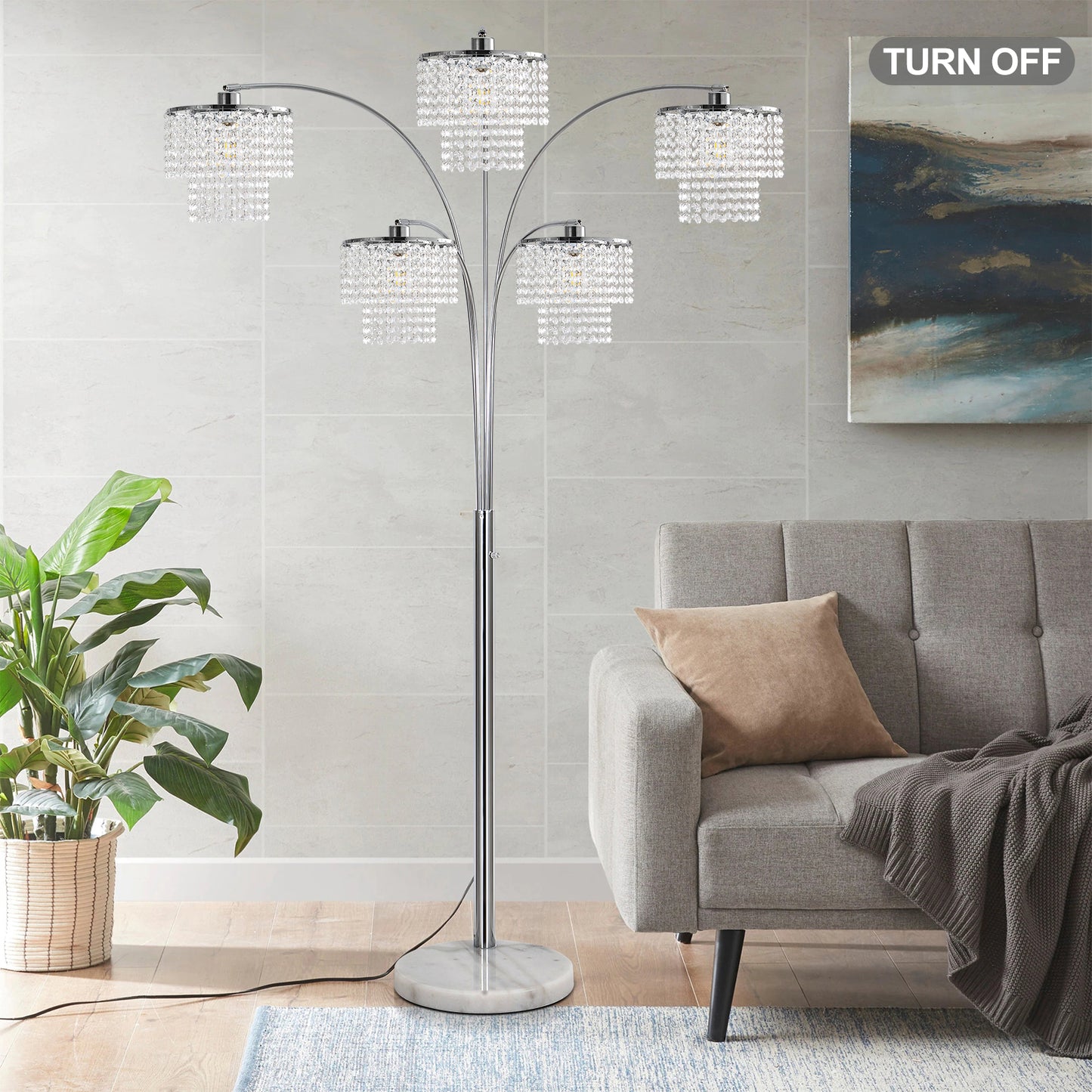 Brio 80" 5-Light Modern Crystal Arc Floor Lamp