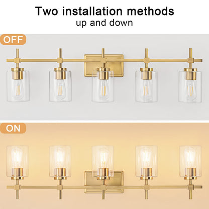 Jasper Gold Clear Glass 5-Light Bathroom Vanity Light