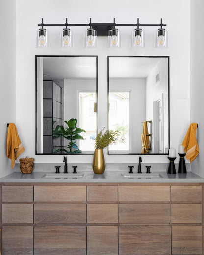 Jasper Black Clear Glass 6-Light Bathroom Vanity Light