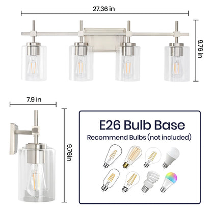 Jasper Brushed Nickel Clear Glass 4-Light Bathroom Vanity Light