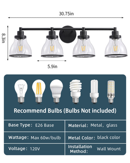 Hermosa Black 4-Light Bathroom Vanity Light