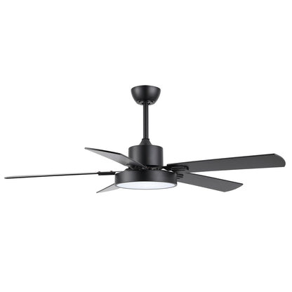 52" Matte Black Ceiling Fan with LED Light and Remote – Solid Wood Blades