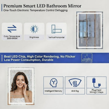 LED Bathroom Mirror with Anti-Fog & Dimmable Lighting (Backlit)
