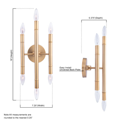 Ignis Mid-Century Modern Gold 6-Light Wall Sconce