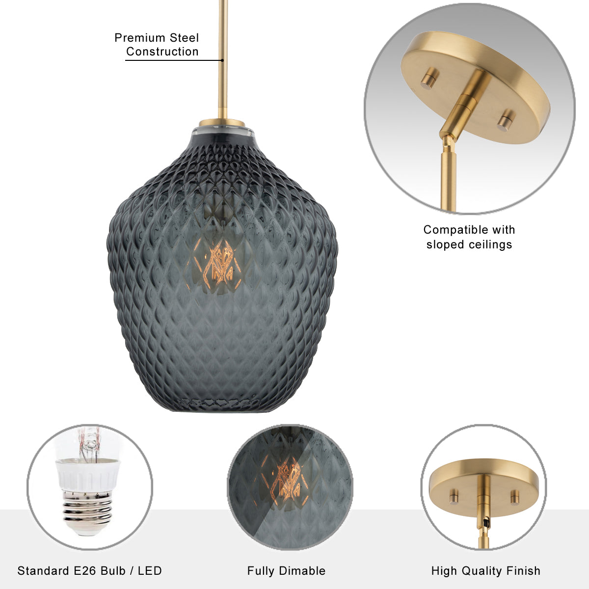 Lavine 1-light Smoke Handblown Glass Mini Pendant Light