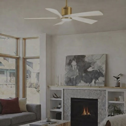 52" Gold Ceiling Fan with Gray Blades and LED Light – Modern Dimmable Fan with Remote