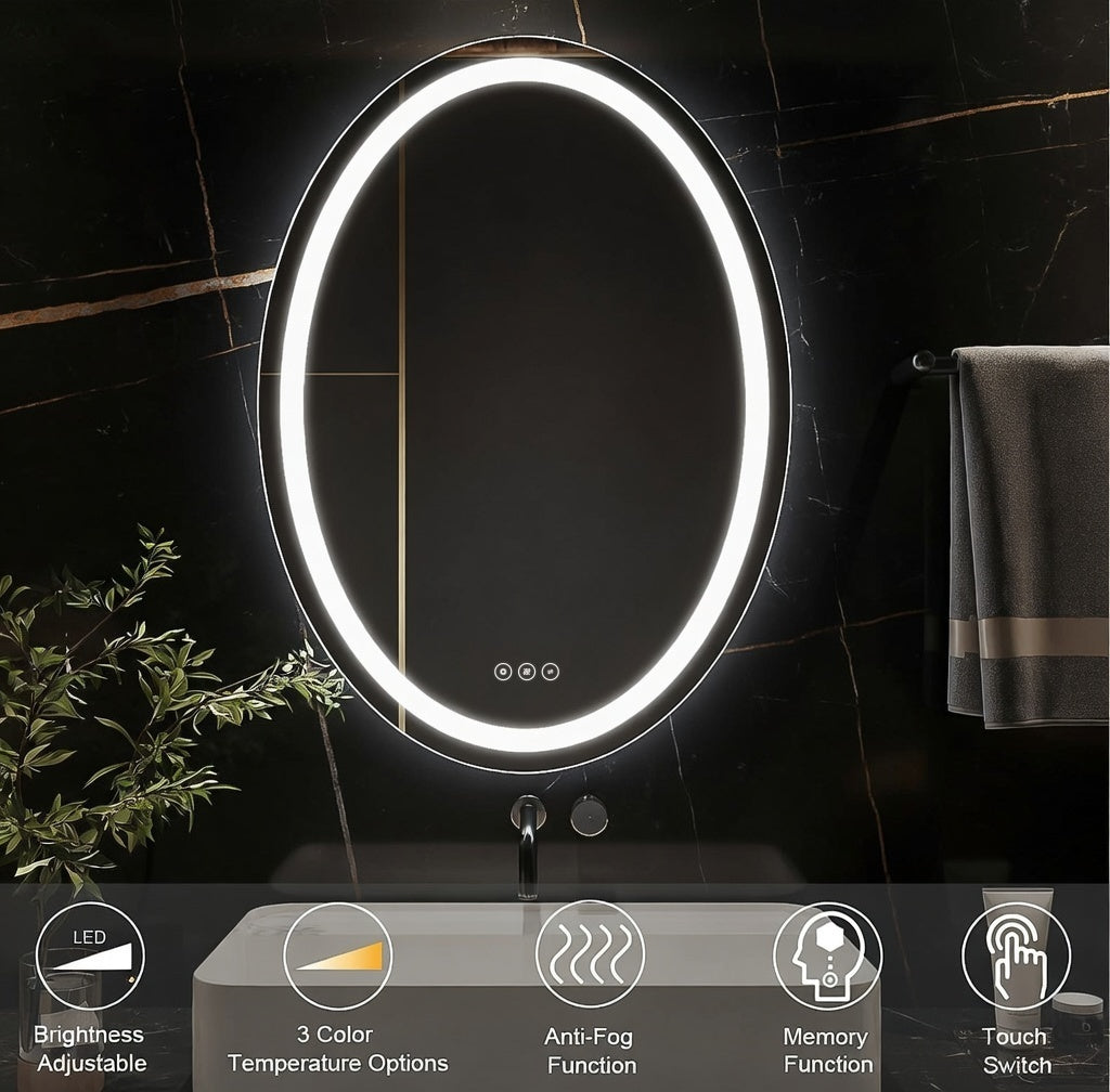 24" x 32" LED Bathroom Mirror – Backlit Anti-Fog Dimmable Vanity Mirror