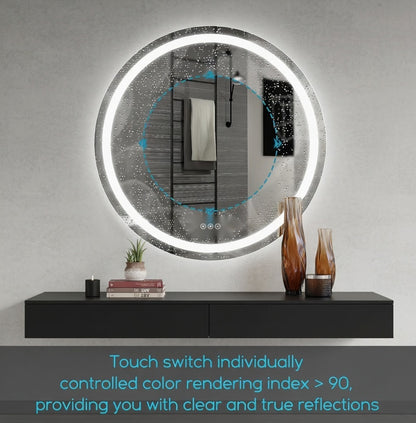 SmartShine Contemporary LED Dimmable Round Anti-Fog Backlit Bathroom Vanity Mirror