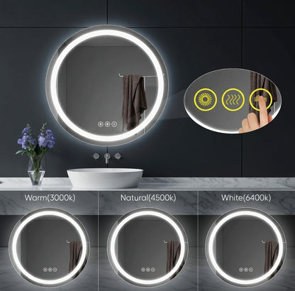 SmartShine Contemporary LED Dimmable Round Anti-Fog Backlit Bathroom Vanity Mirror